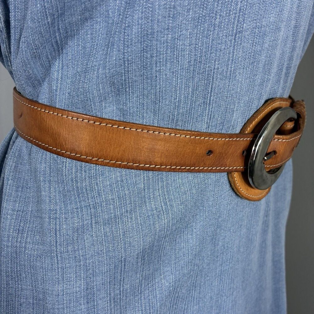 VTG Joan & David Belt Small Brown Leather Sculptural Waist Statement Boho 90s - Picture 3 of 11